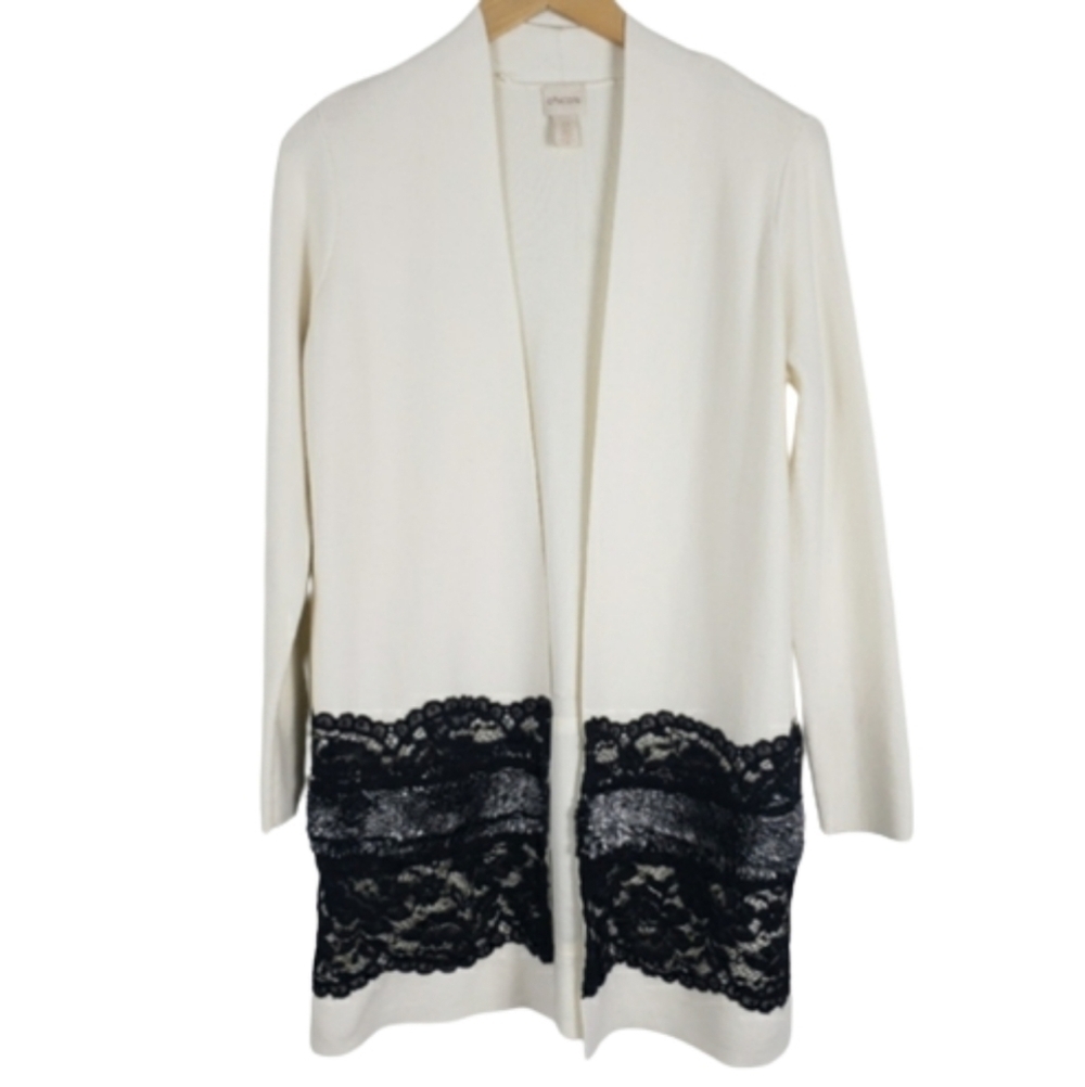 Chico's lace and fur trim cardigan